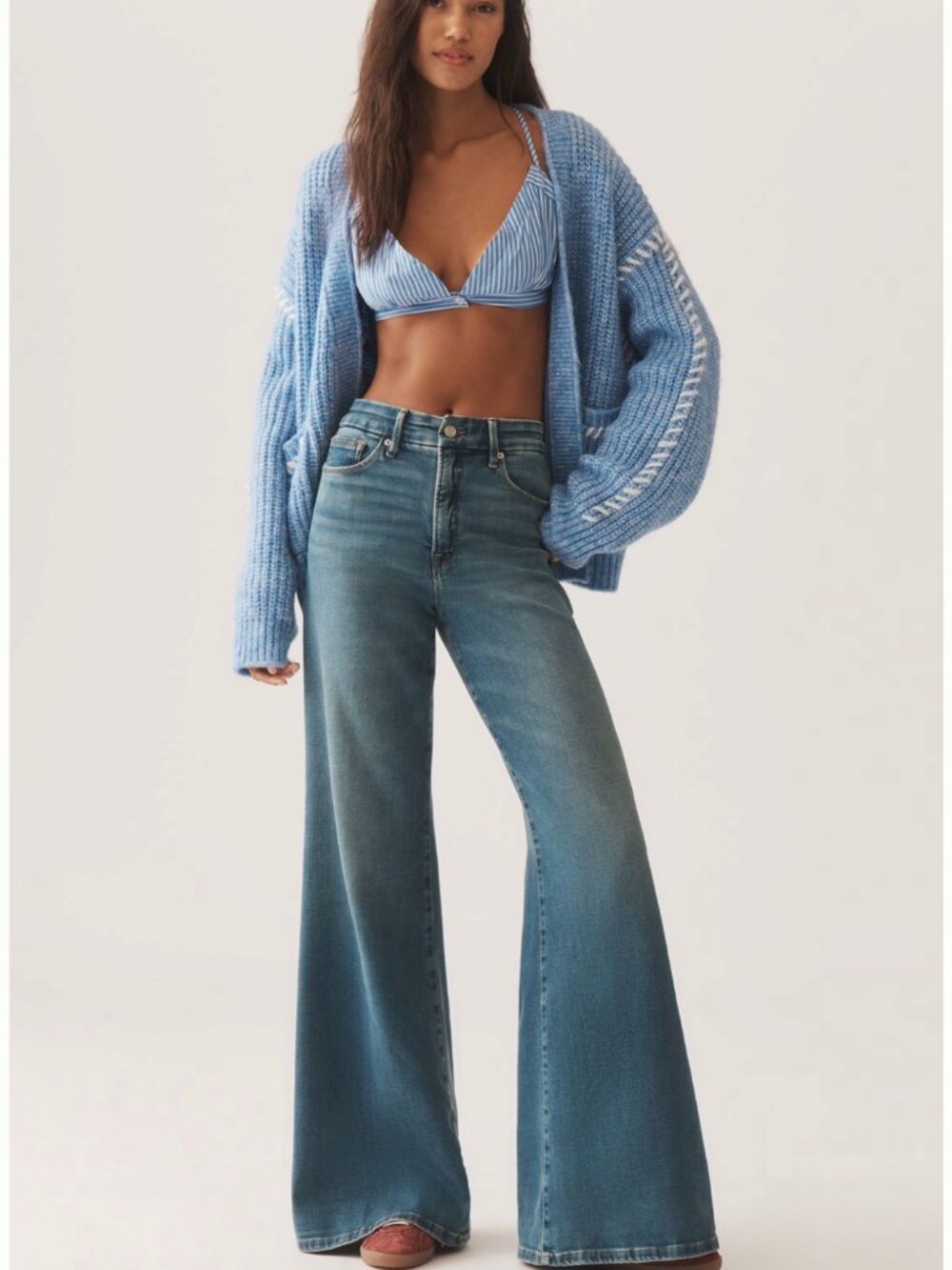 Anthro NWOT Good American Soft Tech Palazzo Jeans 16W High Rise Wide Leg Indigo